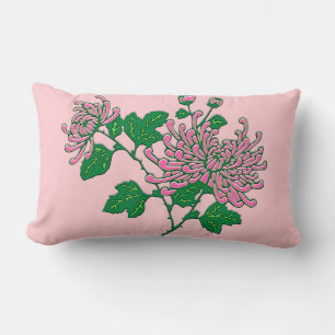 Coussin Rectangle Chrysanthèmes araignées chinois - rose tendre