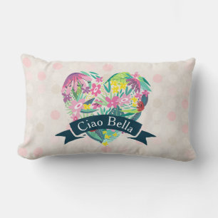 Coussin Rectangle Ciao Bella Cute Coeur Floral sur Cercles roses