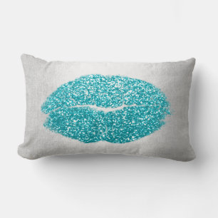 Coussin Rectangle Ciel gris de baiser de maquillage de turquoise
