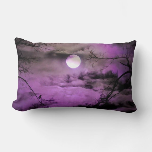 Coussin Rectangle Ciel Violet Lit Par La Pleine lune (Recto)