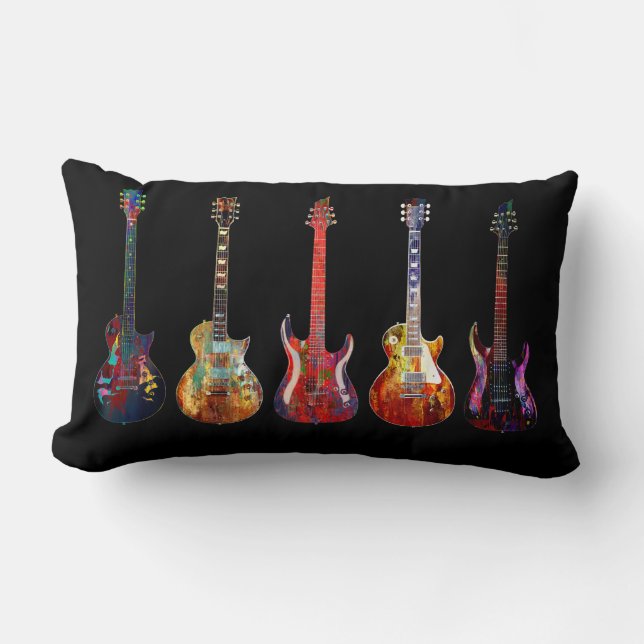 Coussin Rectangle Cinq guitares colorées (Recto)