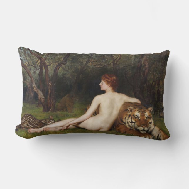 Coussin Rectangle Circé (Femme, Tigre et Ocelot) (par John Collier) (Recto)