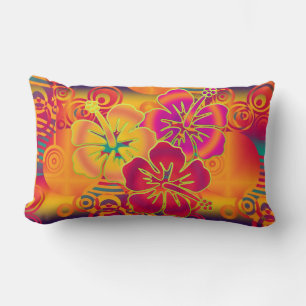 Coussin Rectangle Circle coloré moderne et fleurs d'hibiscus