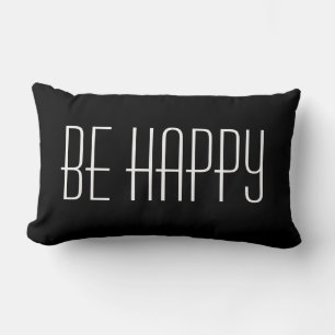 Coussin Rectangle Citation Be Happy Moderne Mots Simples Noir & Blan