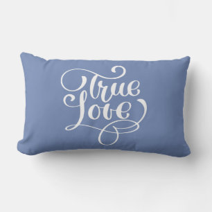 Coussin Rectangle Citation d'Amour Véritable Typographie Bleu Barbea