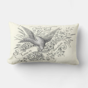 Coussin Rectangle Citation de Saint-Thérèse avec colombe et rose noi