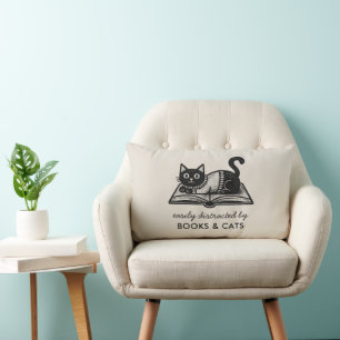 Coussin Rectangle Citation drôle de chat et amateur de livres