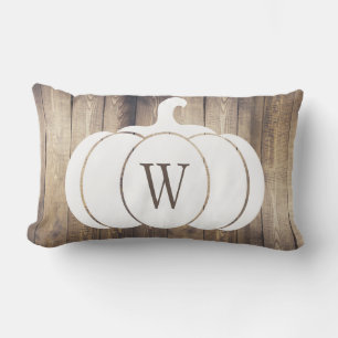 Coussin Rectangle Citrouille blanc rustique Agritourisme Monogramme 