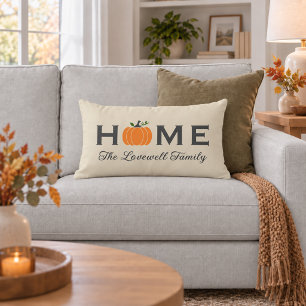 Coussin Rectangle Citrouille d'automne Accueil Beige Monogramme de f
