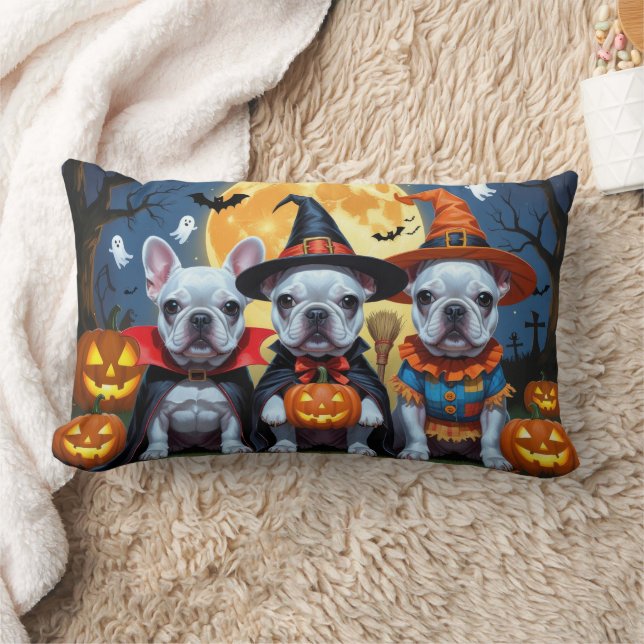 Coussin Rectangle Citrouille de Bulldogs français Halloween drôle (Couverture)