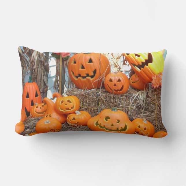 Coussin Rectangle Citrouille halloween Jack-o'-lantern orange citrou (Recto)