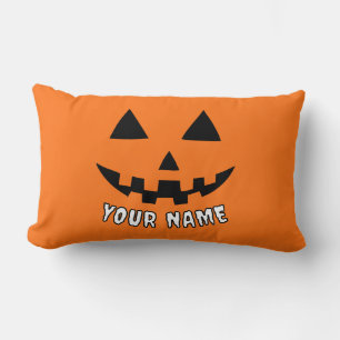 Coussin Rectangle Citrouille orange personnalisé Halloween Votre Nom
