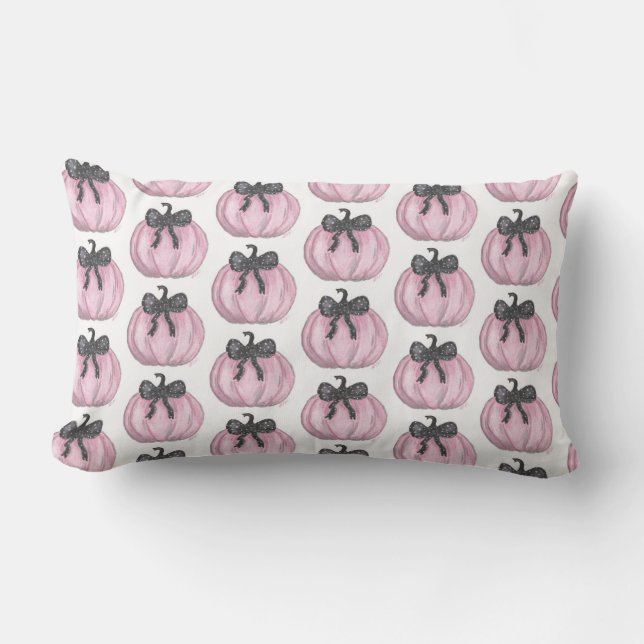 Coussin Rectangle Citrouille rose avec arc noir (Recto)