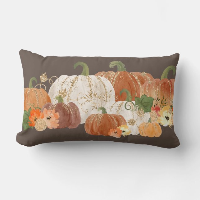 Coussin Rectangle Citrouilles dorées blanches orange Automne Pays (Recto)