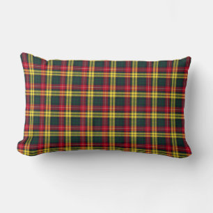 Coussin Rectangle Clan Buchanan Tartan vert, jaune et rouge
