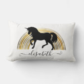 Coussin Rectangle Classé Chic Luxe Noir Et Or Rainbow Unicorn (Recto)