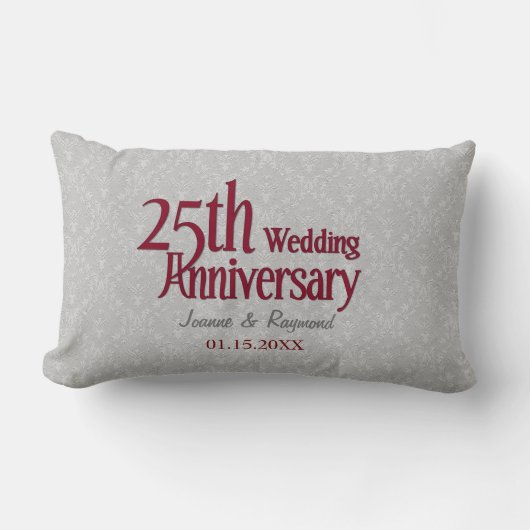 Coussin Rectangle Classic Silver Damask 25e anniversaire Mariage (Recto)