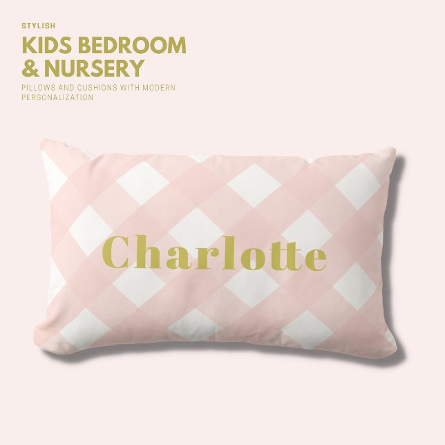 Coussin Rectangle Classic Simple Blush Rose En vichy Or Monogramme (Créateur téléchargé)