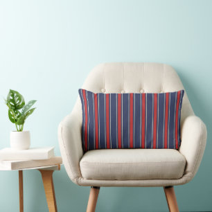 Coussin Rectangle Classique Cabane Côtière Rayure Bleu Marine & Roug