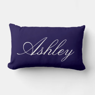 COUSSIN RECTANGLE CLASSIQUE MODERNE PERSONNALISÉ NOM BLEU FONCÉ STYL