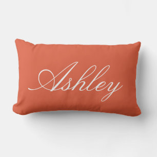 COUSSIN RECTANGLE CLASSIQUE MODERNE PERSONNALISÉ NOM ORANGE FONCÉ ST
