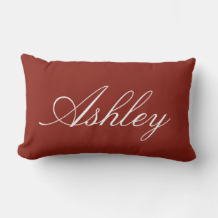 COUSSIN RECTANGLE CLASSIQUE MODERNE PERSONNALISÉ NOM ROUGE FONCÉ STY