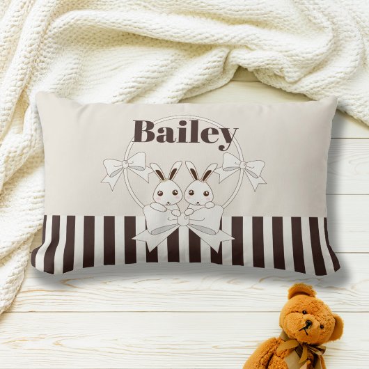 Coussin Rectangle Classique Moderne Rayure Mignonne Fille Lapin Jume