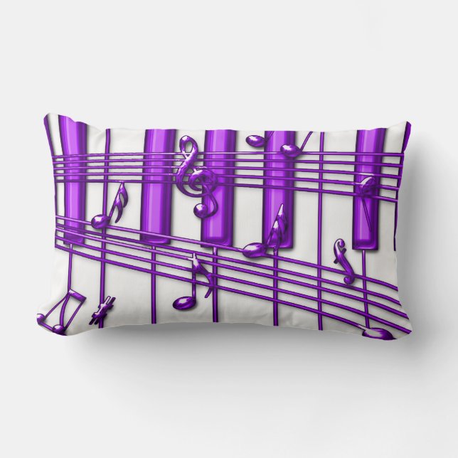 Coussin Rectangle Clavier de piano à queue violet avec notes de musi (Recto)