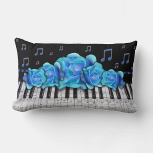 Coussin Rectangle Clavier de piano bleu et notes