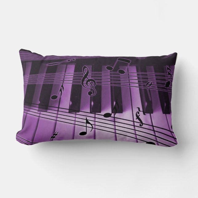 Coussin Rectangle Clavier pourpre, violet, de piano et notes (Recto)