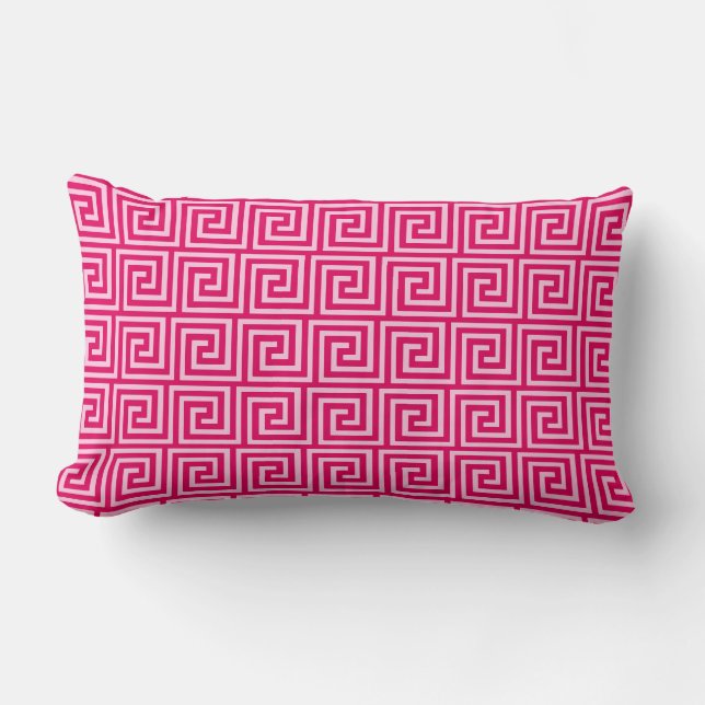Coussin Rectangle Clé grecque, fuchsia et rose-clair (Recto)