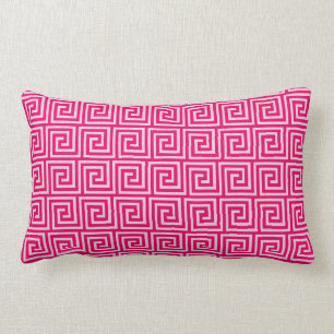 Coussin Rectangle Clé grecque, fuchsia et rose-clair