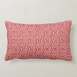 Coussin Rectangle Clé grecque, rouge-foncé et blanc