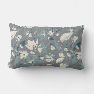 Coussin Rectangle Clematis Vine Gris Bleu Crème Aquarelle Florale