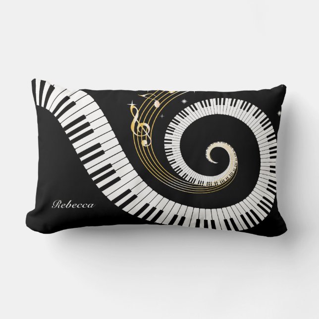 Coussin Rectangle Clés de piano et notes personnalisées de musique (Recto)