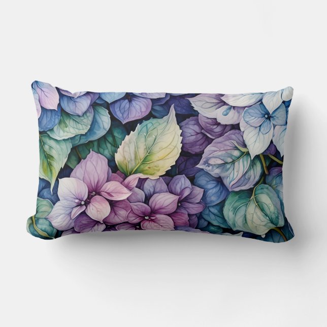 Coussin Rectangle Cluster d'hydrangée bleu et violet vibre (Recto)