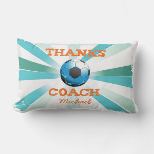 Coussin Rectangle Coach de football Merci, Orange sur Turquoise, Sta