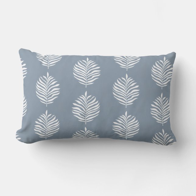 Coussin Rectangle Coastal Palm Leaf Pattern Dusty Blue (Recto)