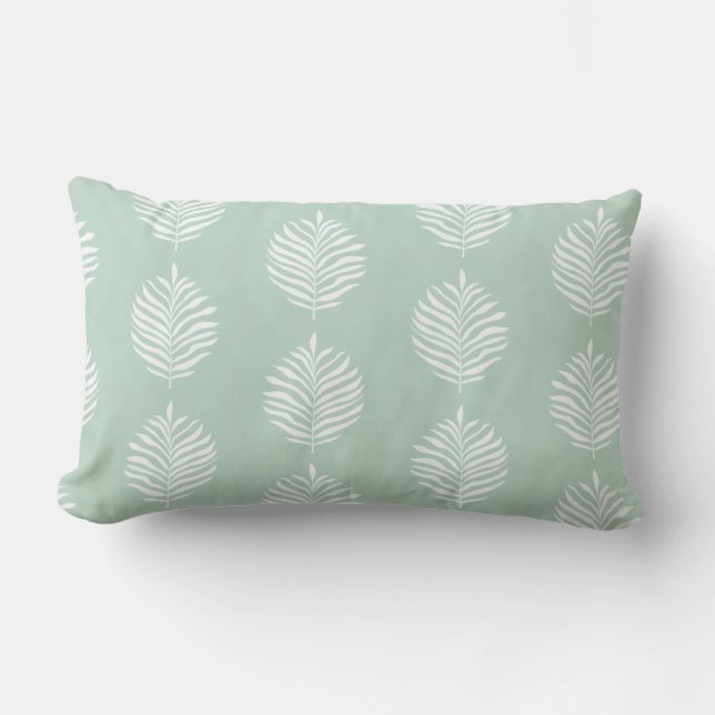 Coussin Rectangle Coastal Palm Leaf Pattern Mist Jade (Recto)