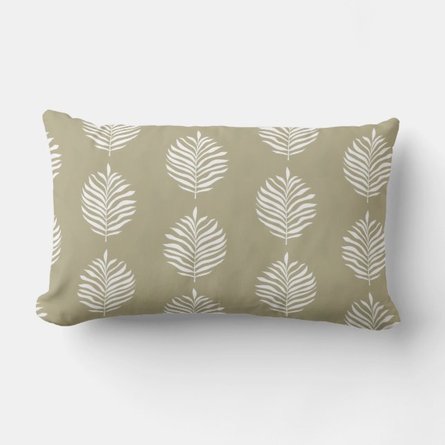Coussin Rectangle Coastal Palm Leaf Pattern Misty Olive (Recto)