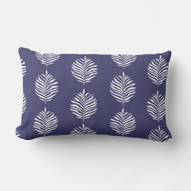 Coussin Rectangle Coastal Palm Leaf Pattern Navy Blue (Recto)