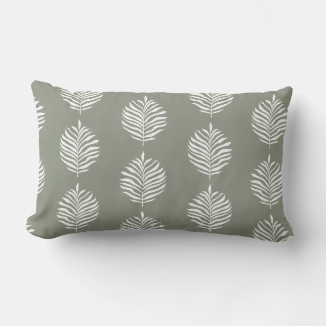 Coussin Rectangle Coastal Palm Leaf Pattern Sage Green (Recto)