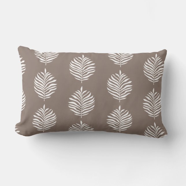 Coussin Rectangle Coastal Palm Leaf Pattern Taupe Gray (Recto)