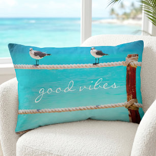 Coussin Rectangle Coastal Seagull Beach Bird Good Vibes Citation Scr