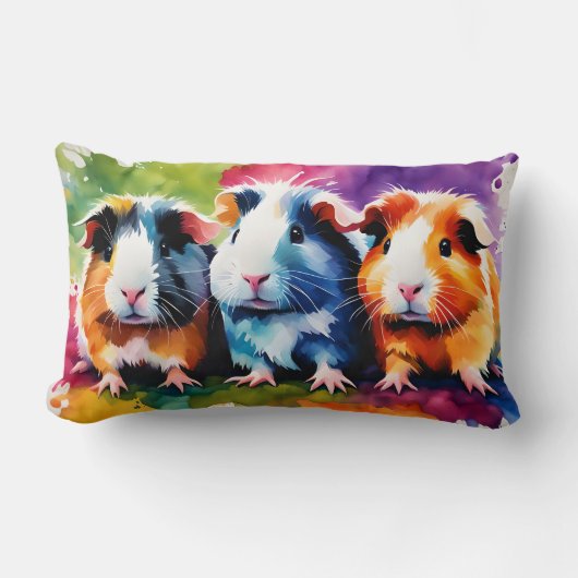Coussin Rectangle Cobayes mignons aux éclaboussures de couleur (Recto)
