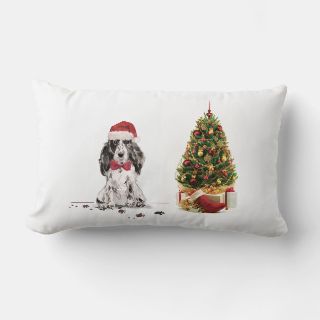 Coussin Rectangle Cocker Spaniel Funny Chien de Noël avec arbre (Recto)