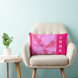 Coussin Rectangle Coeur brillant Valentine rose personnalisée Lumbar