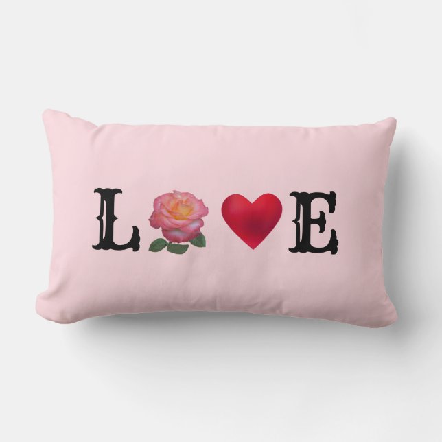 Coussin Rectangle Cœur d'amour et fleur de rose (Recto)