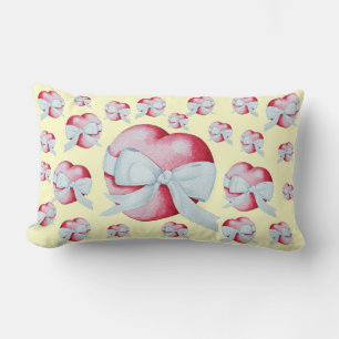 Coussin Rectangle coeur d'amour rouge romantique et arc blanc
