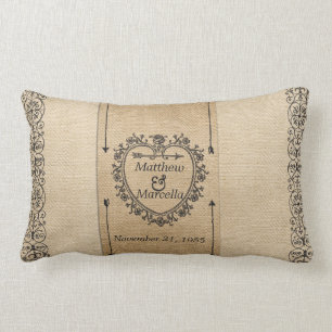 Coussin Rectangle Coeur de fantaisie de date d'anniversaire de toile